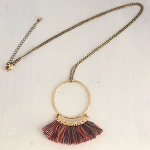 Gold Chain Necklace With Multicolor Fringe Pendant